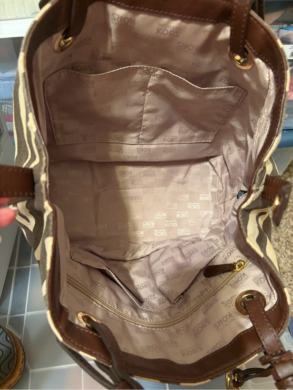 Michael Kors Brown and Beige Zebra-Print Shoulder Bag - Picture 3 of 5